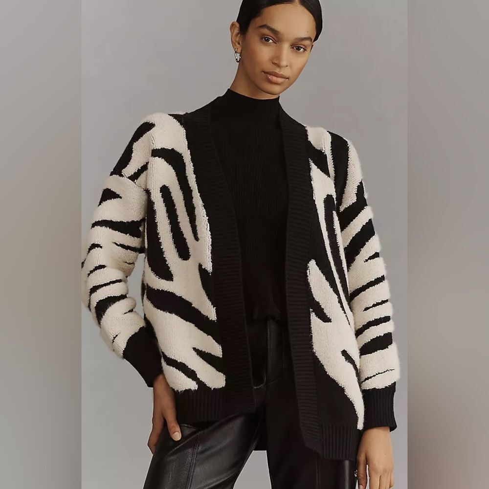 Anthropologie | Black and White Textured Knit Cardigan Sweater ONE SIZE
